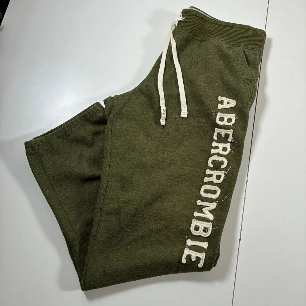 Vintage Abercrombie Fitch Sweatpants Women Medium Olive Green Logo Joggers